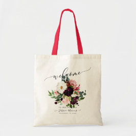 Bourgondie+Roze Rozen, Waterverf Bloemen Welkom Tote Bag