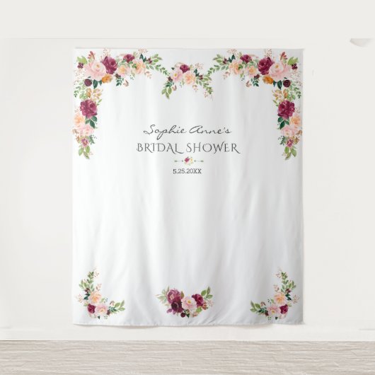 Bourgondië Saffraan Bloemige Bruids-Shower Fotohok Wandkleed (Voorkant)