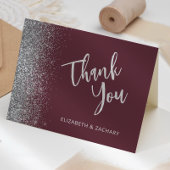 Bourgondië Silver Glitter Script Wedding Bedankt Kaart