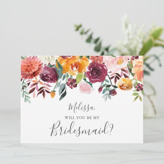 Bourgondië Sinaasappel Floral, u wordt mijn bruids Kaart (Staand voorkant)