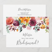 Bourgondië Sinaasappel Floral, u wordt mijn bruids Kaart (Voorkant / Achterkant)