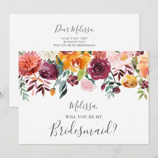 Bourgondië Sinaasappel Floral, u wordt mijn bruids Kaart (Voorkant / Achterkant)