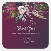 Bourgondië Splendor Waterverf Bloemen Dank u Vierkante Sticker (Voorkant)