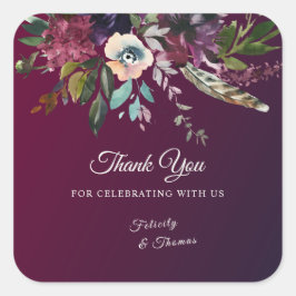 Bourgondië Splendor Waterverf Bloemen Dank u Vierkante Sticker