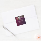 Bourgondië Splendor Waterverf Boho Floral Dank u Vierkante Sticker (Envelop)