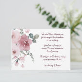Bourgondië Stof Roze Bloemen Bruiloft Dankjewel Informatiekaartje (Staand voorkant)