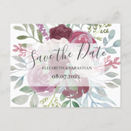 Bourgondië & Stofblauw Aquarel Save The Date Aankondigingskaart