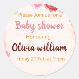 Bourgondië Stoffig Roze Waterverf bloemen baby sho Ronde Sticker