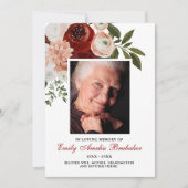 Bourgondië Terracotta Floral Funeral Sympathy Bedankkaart (Voorkant)