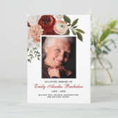 Bourgondië Terracotta Floral Funeral Sympathy Bedankkaart (Staand voorkant)