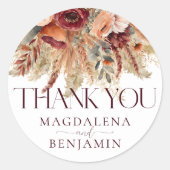 Bourgondië Terracotta Herfst Bloemen Pampas Bedank Ronde Sticker (Voorkant)