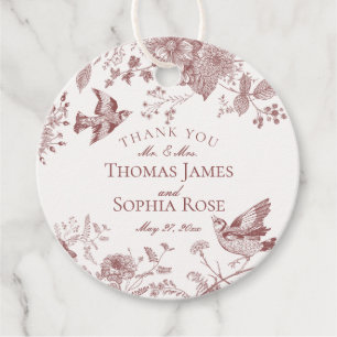 Bourgondië Toile de Jouy Bloemen Huwelijk Bedankjes Labels