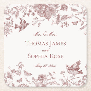 Bourgondië Toile de Jouy  Bloemen Huwelijk Kartonnen Onderzetters