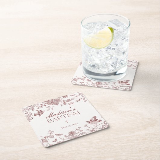 Bourgondië Toile de Jouy bloemendoop Kartonnen Onderzetters (Insitu)