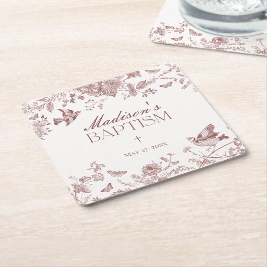 Bourgondië Toile de Jouy  bloemendoop Kartonnen Onderzetters (Schuin)