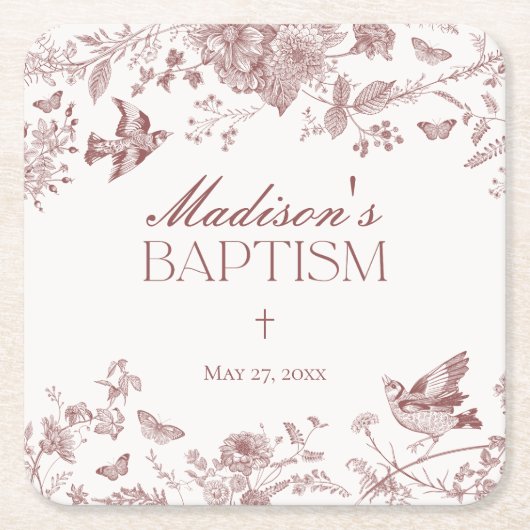 Bourgondië Toile de Jouy bloemendoop Kartonnen Onderzetters (Voorkant)