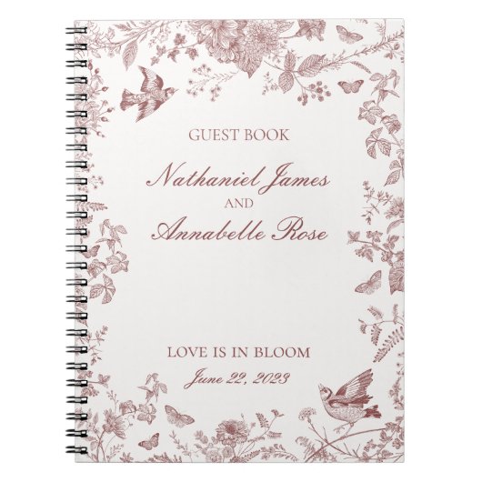 Bourgondië Toile de Jouy Floral bruiloft gastenboe Notitieboek (Voorkant)