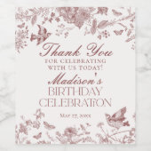 Bourgondië Toile de Jouy Floral Verjaardagsfeestje Wijn Etiket (Enkel label)