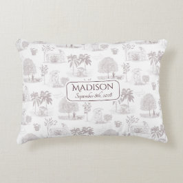 Bourgondië Toile de Jouy Naam Geboortedatum Baby Accent Kussen