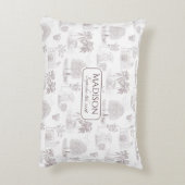 Bourgondië Toile de Jouy Naam Geboortedatum Baby Accent Kussen (Achterkant (Verticaal))