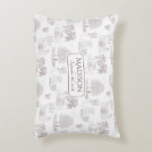 Bourgondië Toile de Jouy Naam Geboortedatum Baby Accent Kussen (Voorkant(Verticaal))