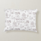Bourgondië Toile de Jouy Naam Geboortedatum Baby Accent Kussen (Achterkant)
