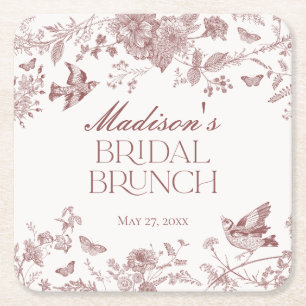 Bourgondië Toile Jouy  Bloemen Bruids Brunch Kartonnen Onderzetters