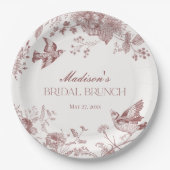 Bourgondië Toile Jouy  Bloemen Bruids Brunch Papieren Bordje (Voorkant)
