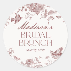 Bourgondië Toile Jouy  Bloemen Bruids Brunch Ronde Sticker