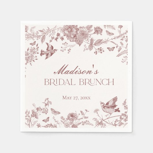 Bourgondië Toile Jouy Bloemen Bruids Brunch Servet (Voorkant)