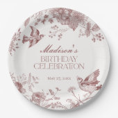 Bourgondië Toile Jouy Bloemen Verjaardagsfeest Papieren Bordje (Voorkant)