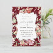 Bourgondië | Tropical Fantasy Boho Bloemenbruiloft Kaart (Staand voorkant)