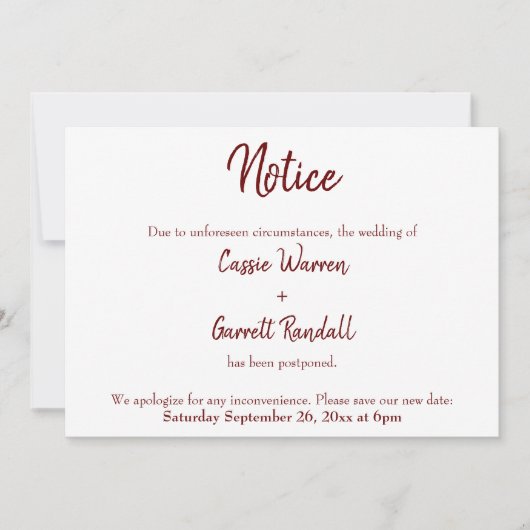 Bourgondië uitgesteld huwelijksaankondiging kaart (Voorkant)