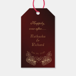 Bourgondië & Vergulde Bloemrijke Elegante Trouwdag Cadeaulabel