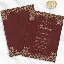 Bourgondië Vintage Goud Calligrafie Elegant Trouwe