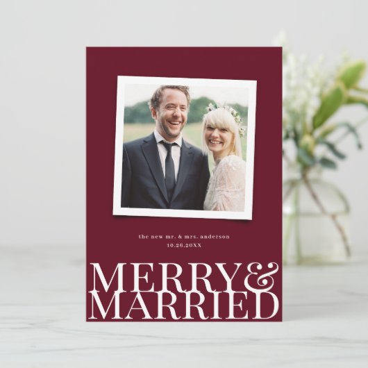 Bourgondië Vrolijk & Getrouwd Pas getrouwd Kerstmi Feestdagenkaart (Staand voorkant)