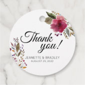 Bourgondië Waterverf Bloemen Bruiloft Dank u Bedankjes Labels (Achterkant)