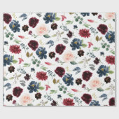 Bourgondië Waterverf Rode Marine Bloemen Boho Huwe Cadeaupapier (Vlak)