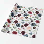 Bourgondië Waterverf Rode Marine Bloemen Boho Huwe Cadeaupapier (Uitgerold)