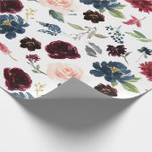 Bourgondië Waterverf Rode Marine Bloemen Boho Huwe Cadeaupapier (Hoek)