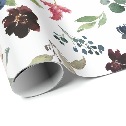 Bourgondië Waterverf Rode Marine Bloemen Boho Huwe Cadeaupapier (Rol Hoek)