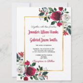 Bourgondië waterverf roos bloemengouden lijst brui kaart (Voorkant)