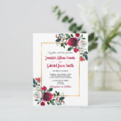 Bourgondië waterverf roos bloemengouden lijst brui uitnodiging briefkaart (Staand voorkant)