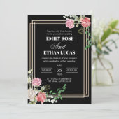 Bourgondië Wijn Blush Roze Bloem Monogram Kaart (Staand voorkant)