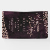 Bourgondië Wijn Roze Goud Confetti Bruiloft Welkom Spandoek (Horizontaal)