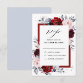 Bourgondië Wijn Stof Blauw Leisteen Bloemige Trouw RSVP Kaartje (Voorkant / Achterkant)