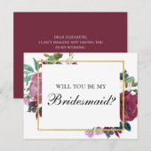Bourgondië, wil je mijn bruidsmeisje zijn. Maroon  Uitnodiging Briefkaart (Voorkant / Achterkant)