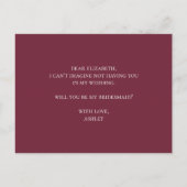 Bourgondië, wil je mijn bruidsmeisje zijn. Maroon  Uitnodiging Briefkaart (Achterkant)