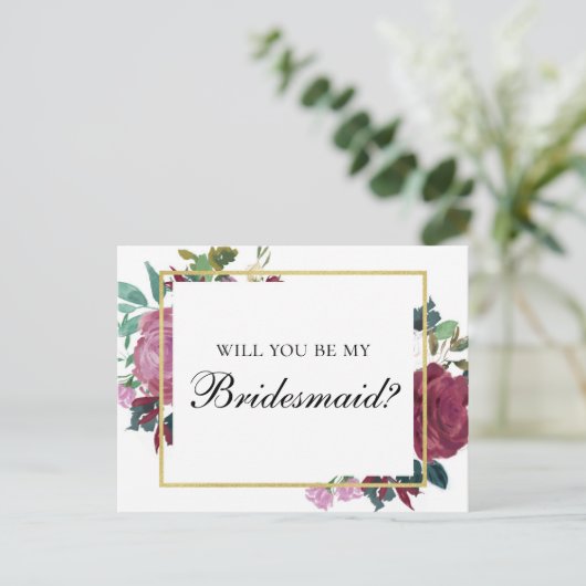 Bourgondië, wil je mijn bruidsmeisje zijn. Maroon  Uitnodiging Briefkaart (Staand voorkant)