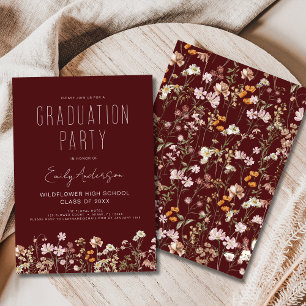 Bourgondië Wildflower Bloom Afstudeerfeest Boho Kaart